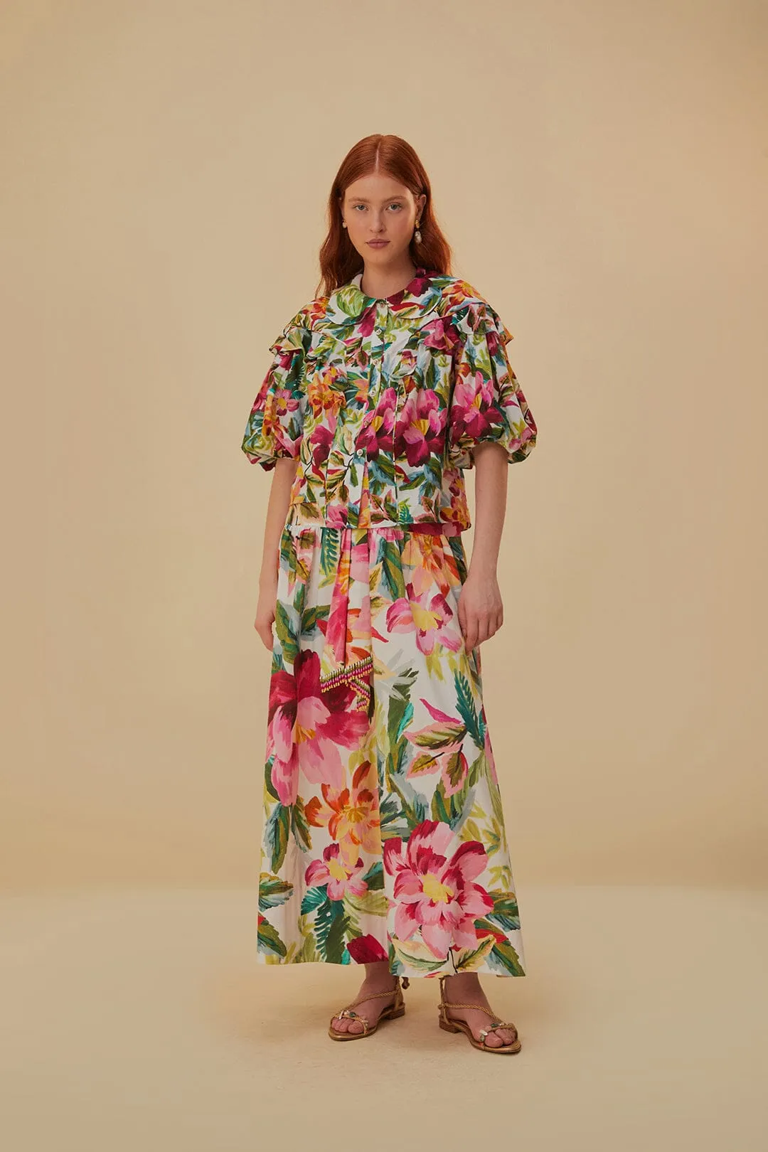 Off-White Painted Flowers Short Sleeve Blouse sold by FARM Rio product image thumbnail 2