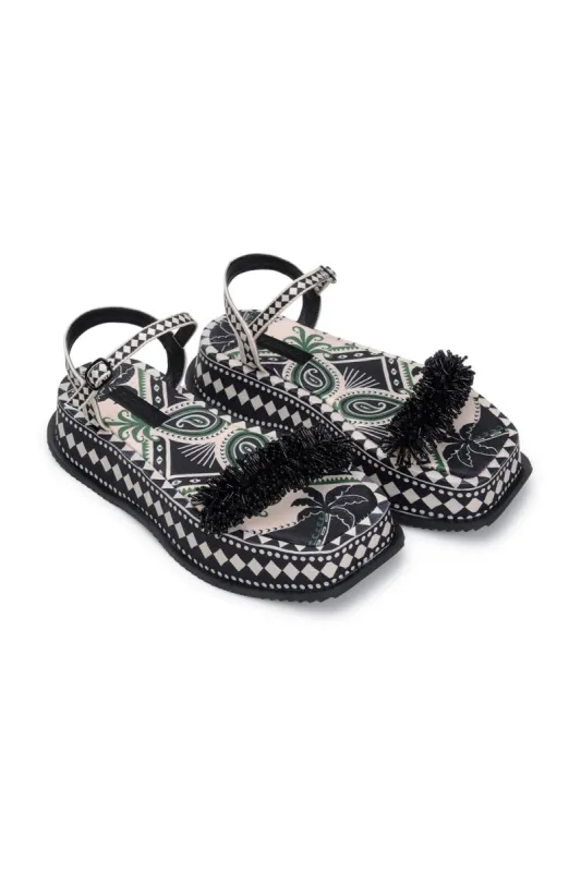 Black Shiny Platform Sandal sold by FARM Rio