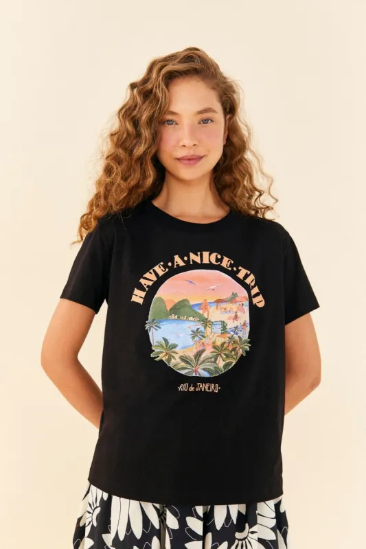 Black Have A Nice Trip Organic Cotton T-Shirt sold by FARM Rio
