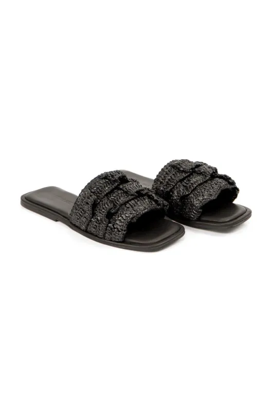 Black Crochet Ruffle Slide Sandal sold by FARM Rio
