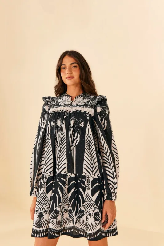 Black Macaw Elegance Long Sleeve Mini Dress sold by FARM Rio