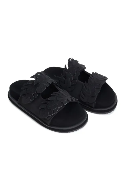 Black Mini Monstera Anatomic Slide Sandal sold by FARM Rio