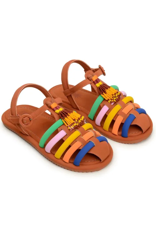 CARAMEL BEADED RAINBOW TUBE STRAP SANDAL sold by FARM Rio