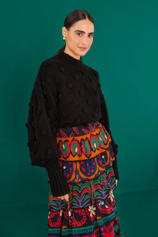 Black Handmade Flowers Sweater sold by FARM Rio