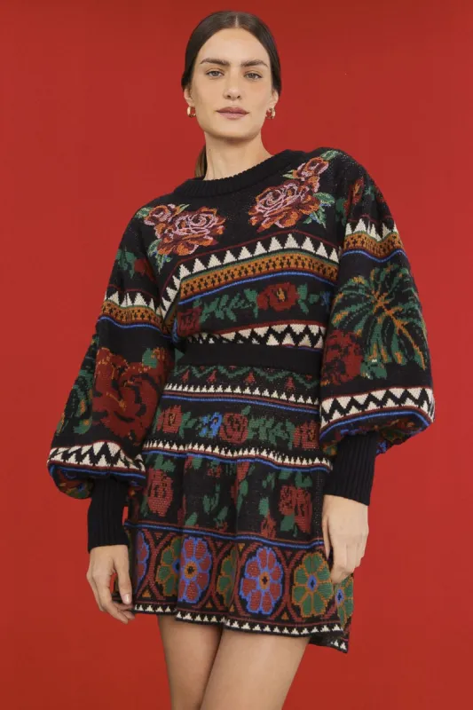 Black Flower Tapestry Sweater Skirt sold by FARM Rio