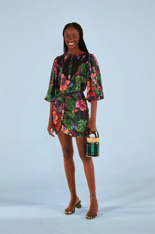 Black Blooming Garden Mini Skirt sold by FARM Rio