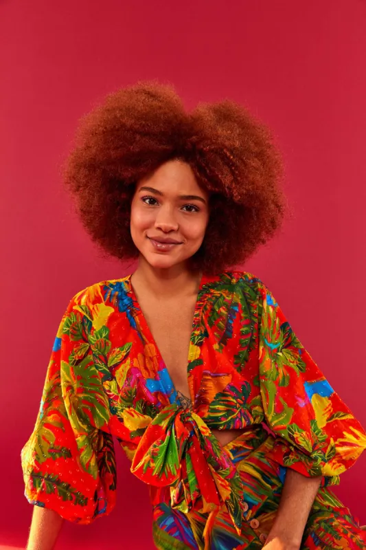 Red Urban Jungle V Neck Top sold by FARM Rio