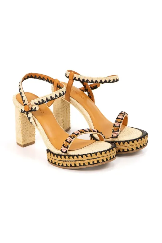 Beige Beaded Heel Platform Sandal sold by FARM Rio