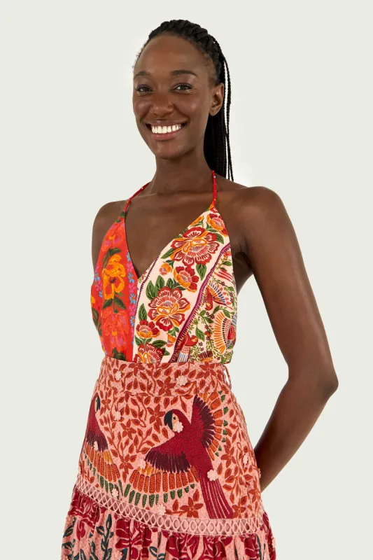 Mixed Prints Halter Bodysuit made by FARM Rio