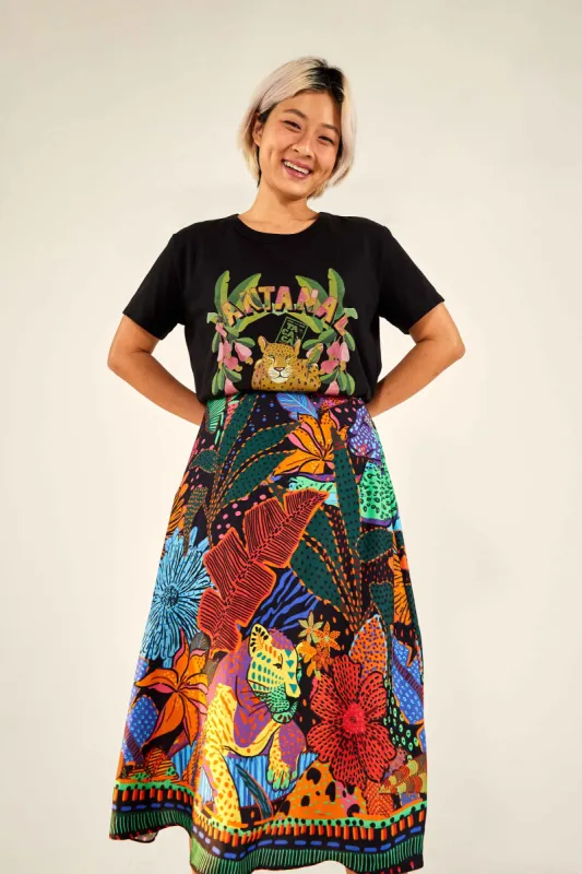Black Cool Leopards Midi Skirt sold by FARM Rio
