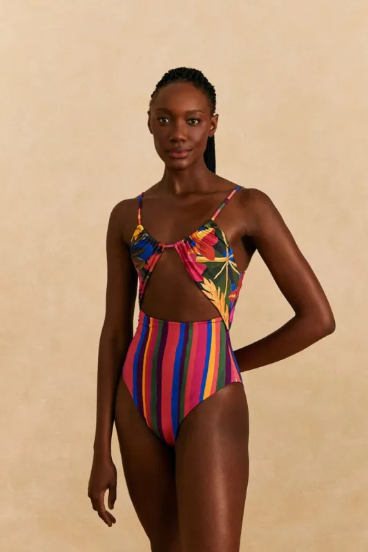 Floral Tropical Blue + Colorful Stripes One Piece sold by FARM Rio