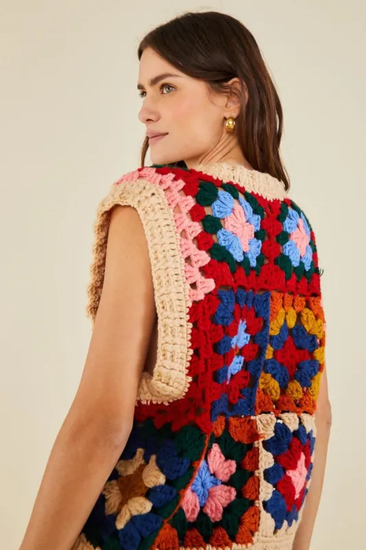 Multicolor Patchwork Crochet Vest sold by FARM Rio