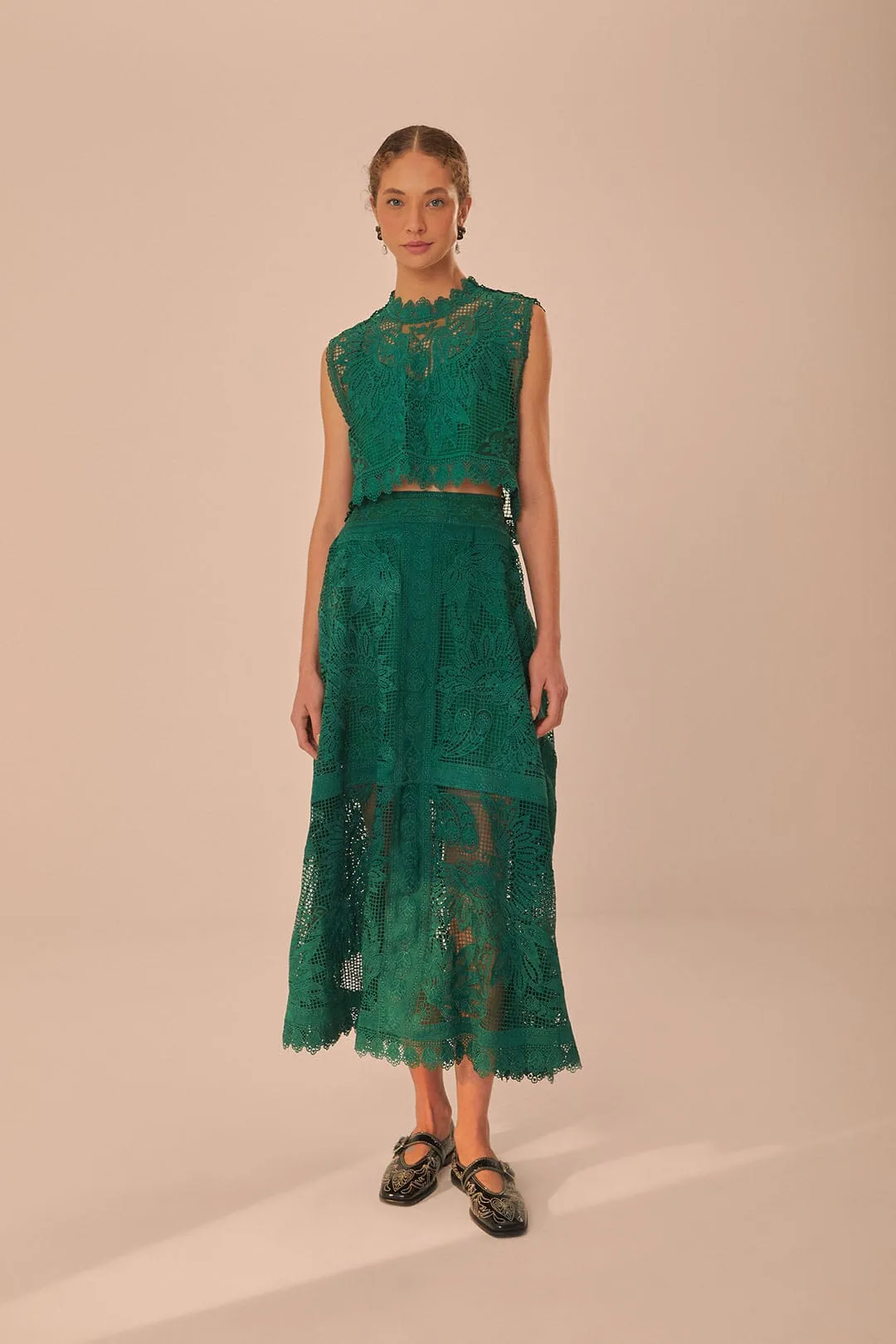 Green Toucans Guipure Midi Skirt sold by FARM Rio