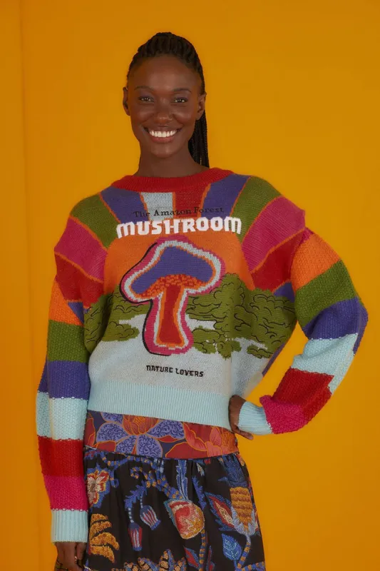 Amazon Mushroom Embroidered Sweater sold by FARM Rio