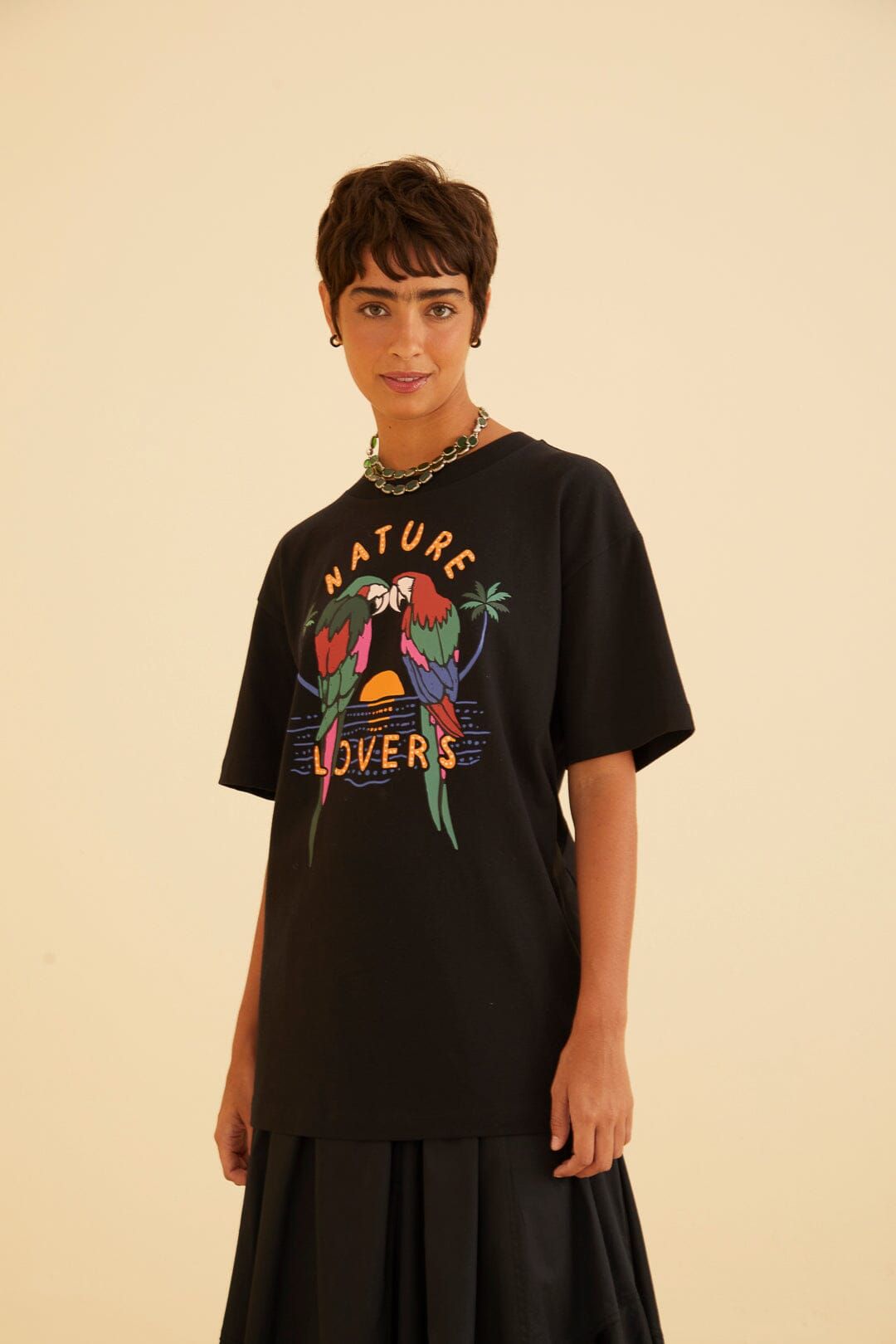 Black Nature Lovers Organic Cotton Relaxed T-Shirt sold by FARM Rio