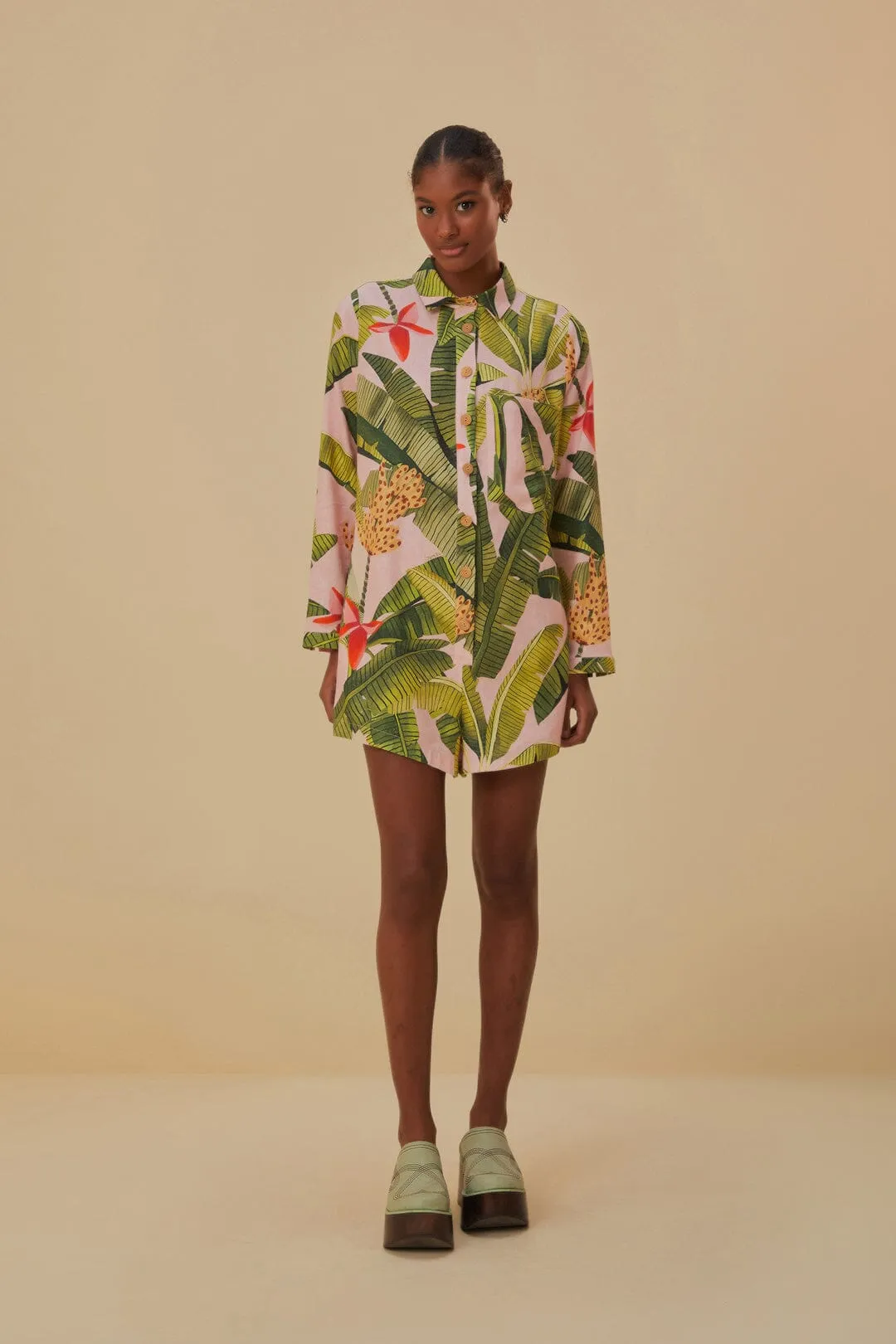 Pink Banana Leaves Lenzing™ Ecovero™ Euroflax™ Romper sold by FARM Rio product image thumbnail 3