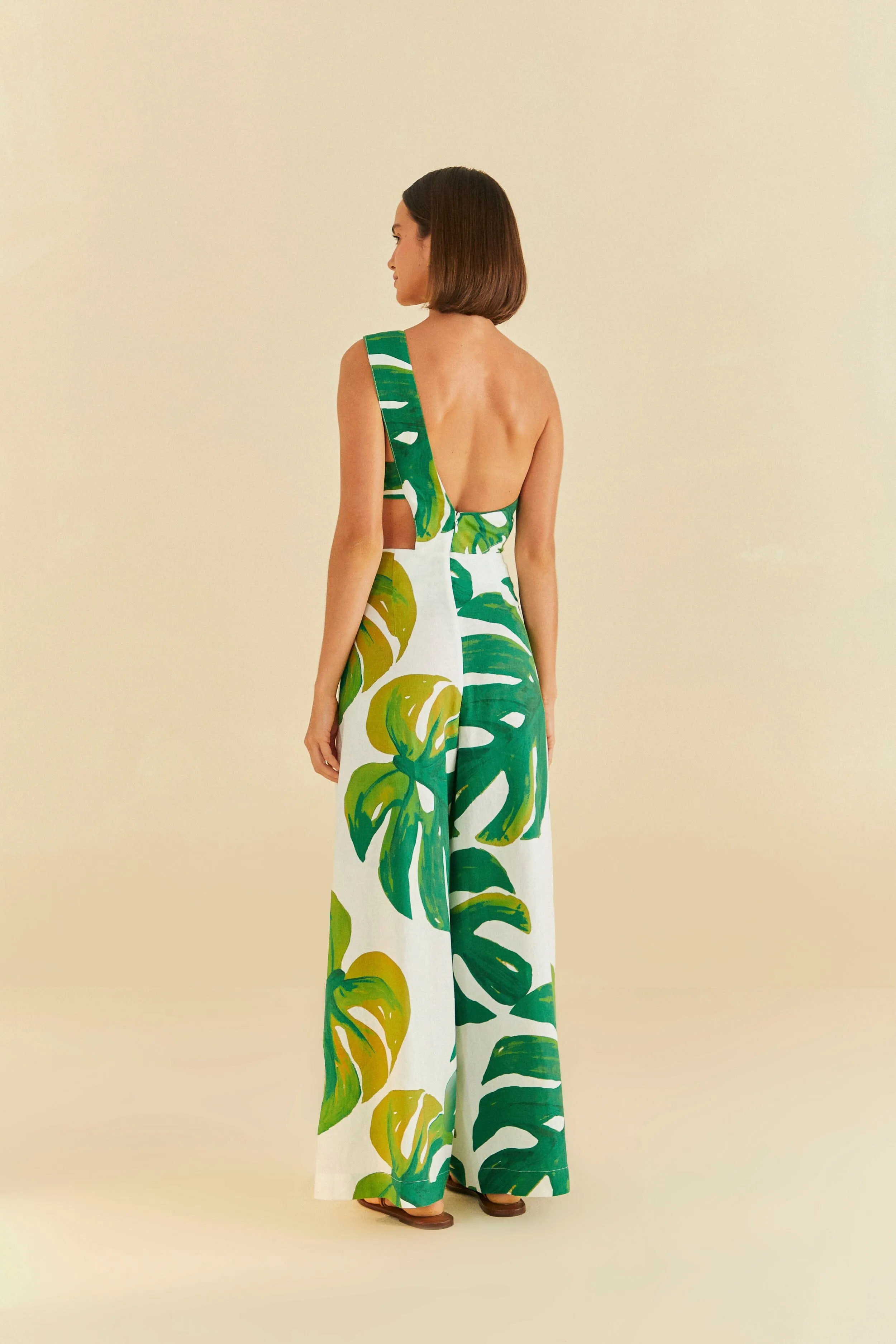 White Monstera One Shoulder Jumpsuit sold by FARM Rio product image thumbnail 4