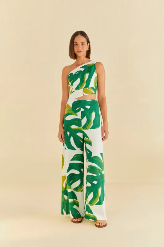 White Monstera One Shoulder Jumpsuit sold by FARM Rio