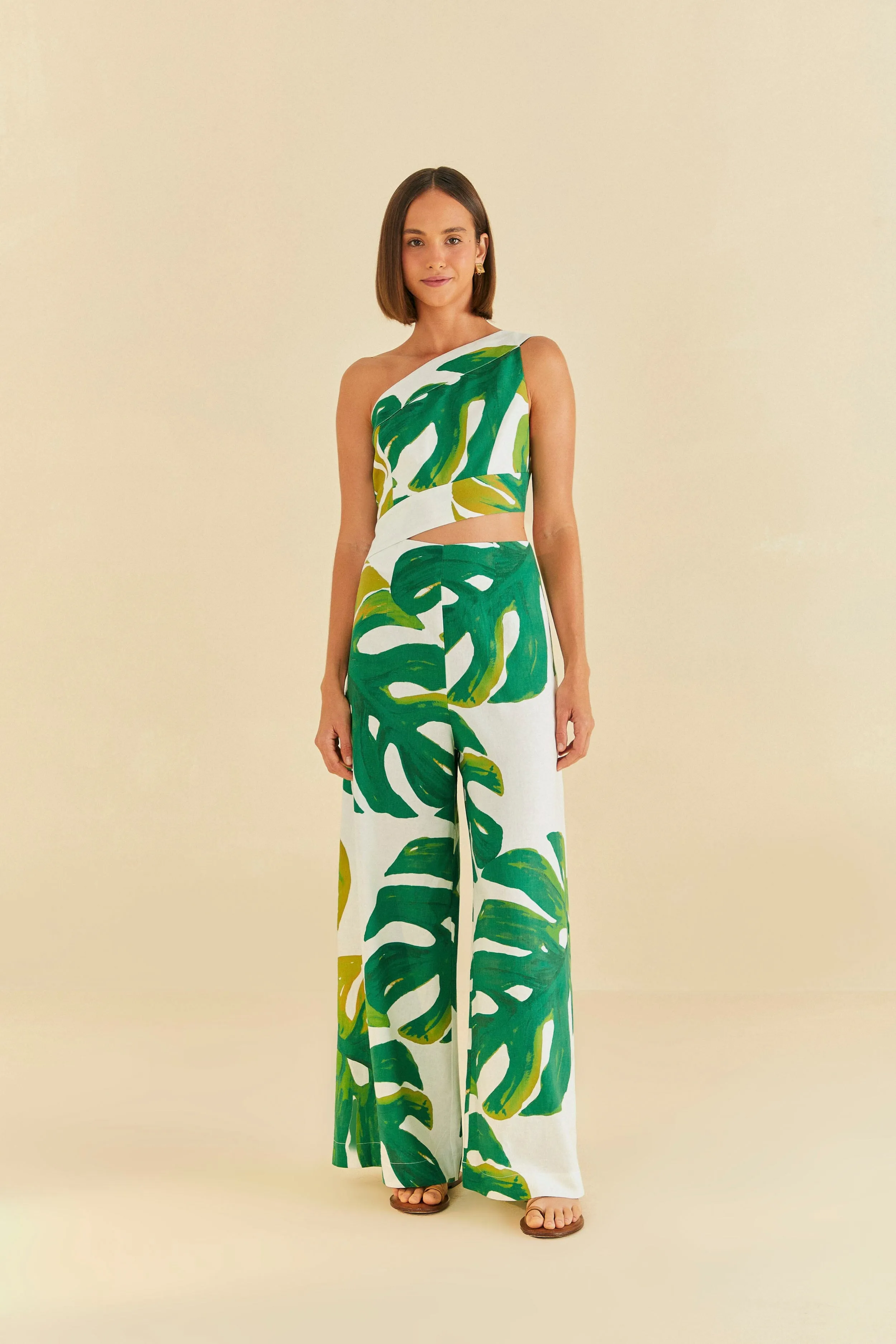 White Monstera One Shoulder Jumpsuit sold by FARM Rio