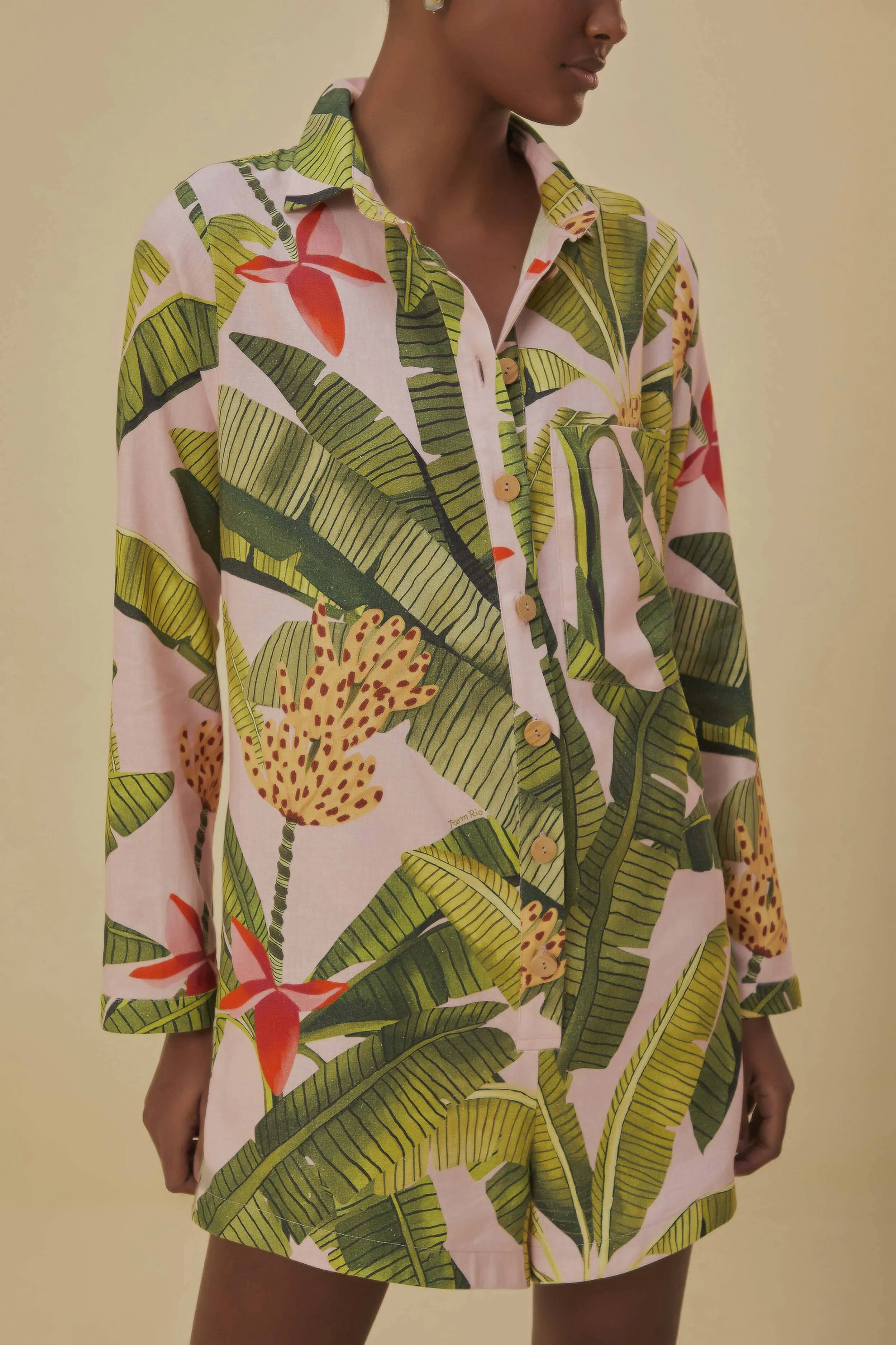 Pink Banana Leaves Lenzing™ Ecovero™ Euroflax™ Romper sold by FARM Rio product image thumbnail 4