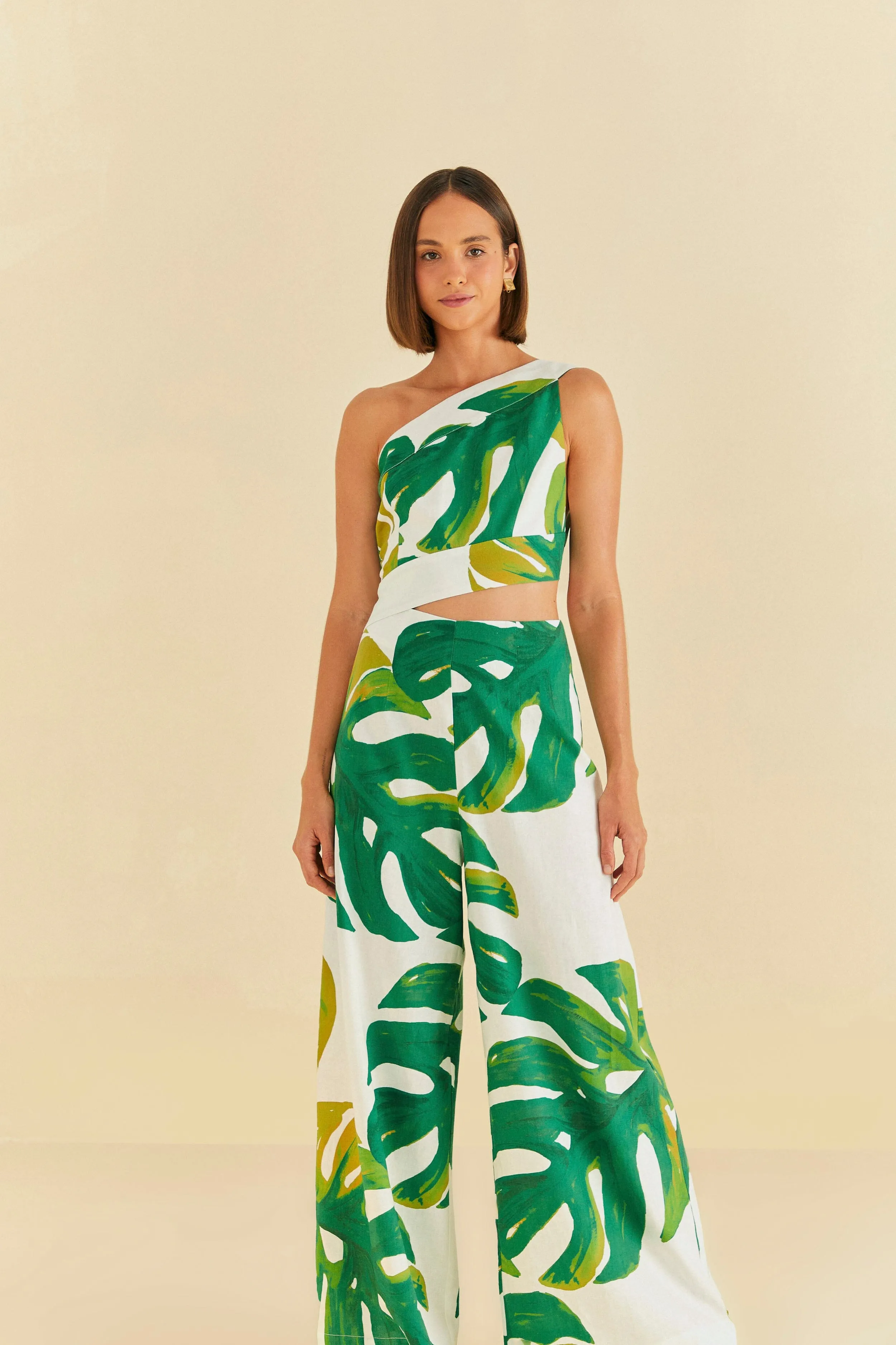 White Monstera One Shoulder Jumpsuit sold by FARM Rio product image thumbnail 2