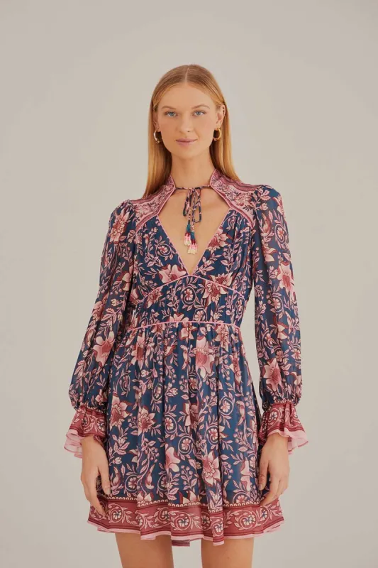 Teal Ainika Charm Long Sleeve Mini Dress sold by FARM Rio