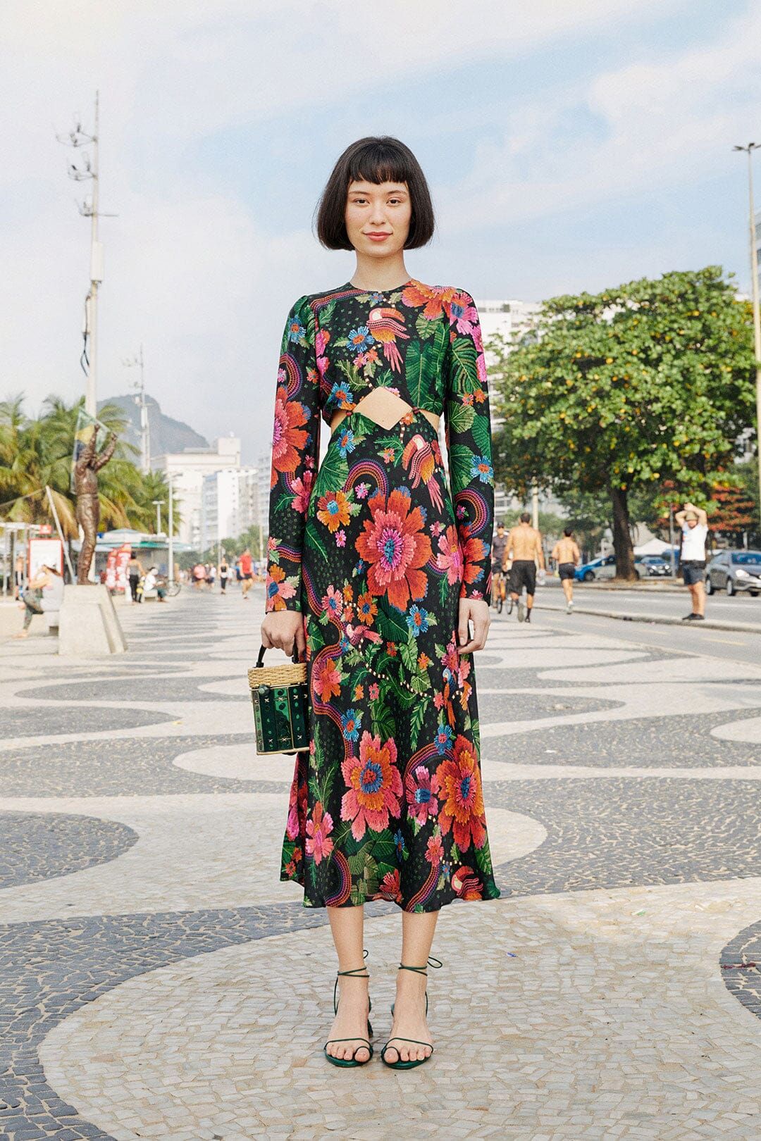 Black Blooming Garden Lenzing™ Ecovero™ Viscose Midi Dress sold by FARM Rio