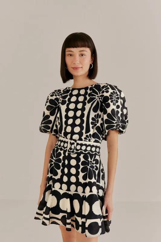 Black Palermo Puff Sleeve Mini Dress sold by FARM Rio