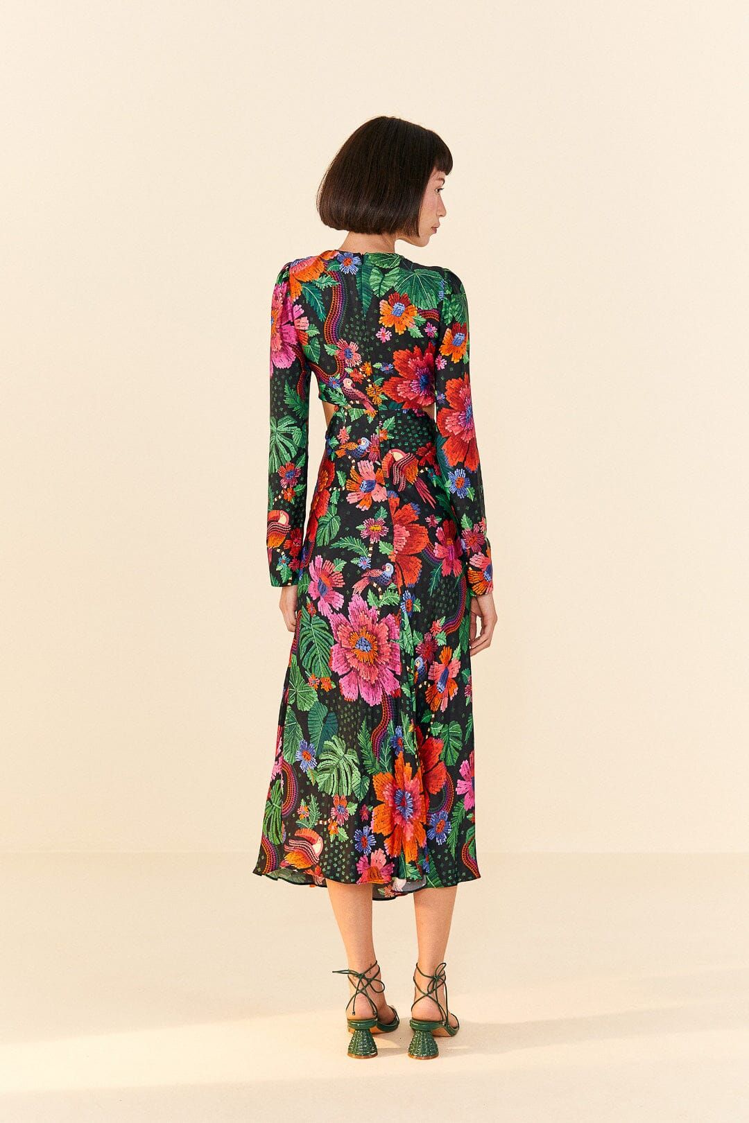 Black Blooming Garden Lenzing™ Ecovero™ Viscose Midi Dress sold by FARM Rio product image thumbnail 4