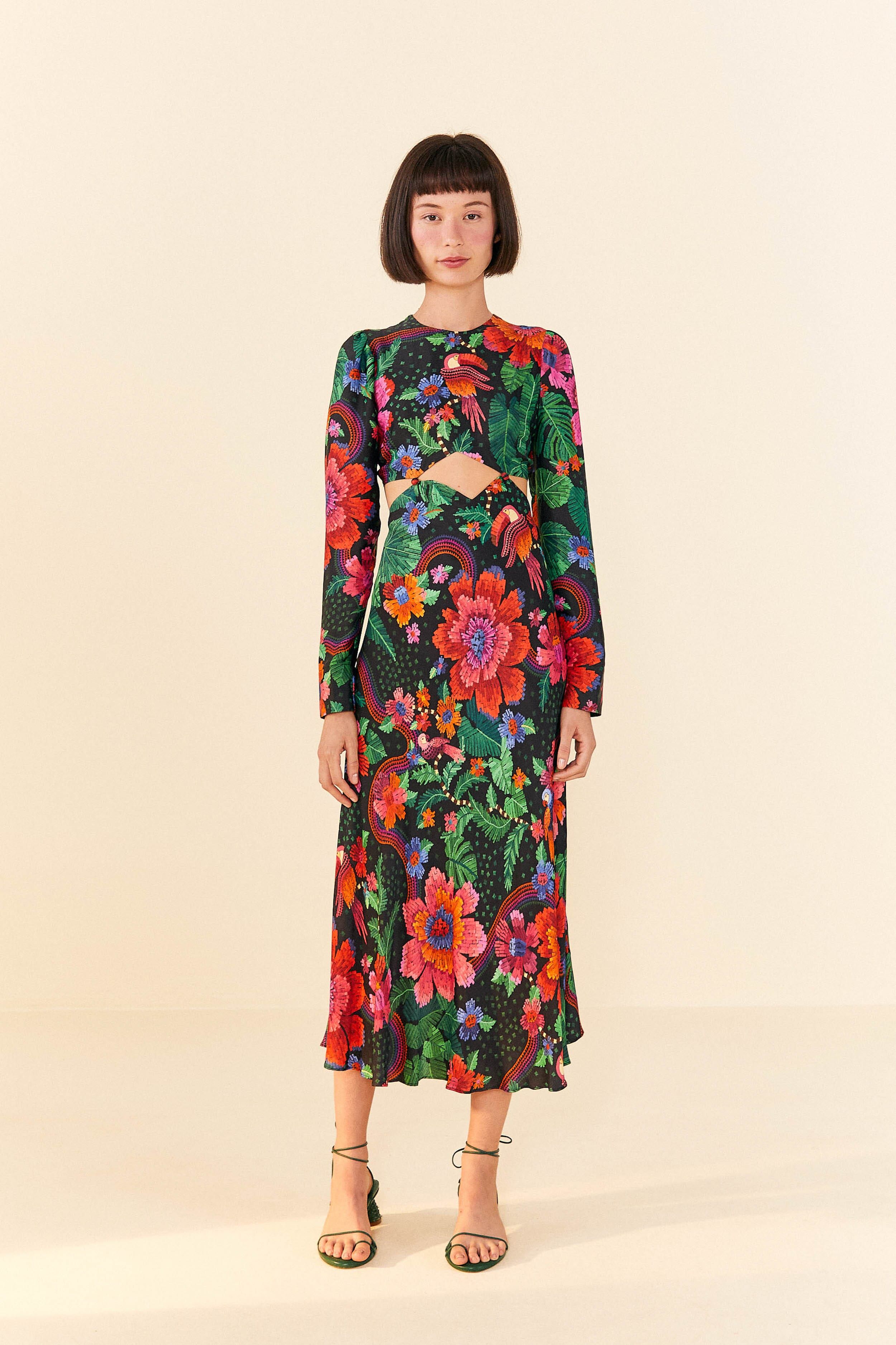 Black Blooming Garden Lenzing™ Ecovero™ Viscose Midi Dress sold by FARM Rio product image thumbnail 2