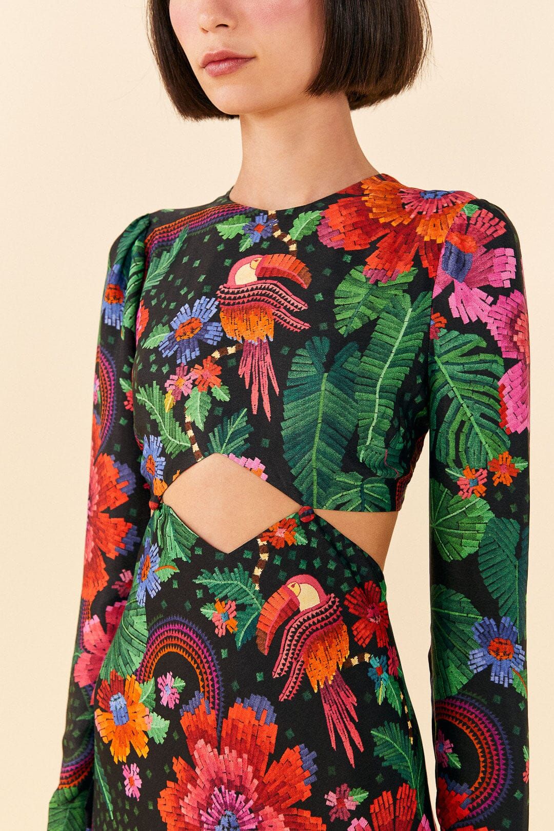 Black Blooming Garden Lenzing™ Ecovero™ Viscose Midi Dress sold by FARM Rio product image thumbnail 3