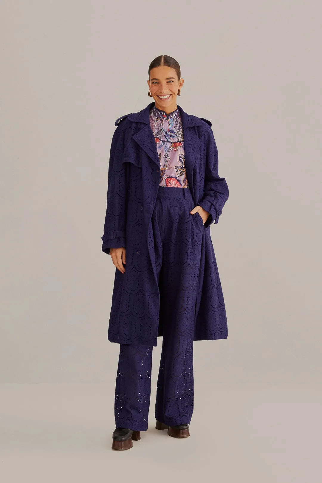 Navy Blue Pineapple Eyelet Pants sold by FARM Rio