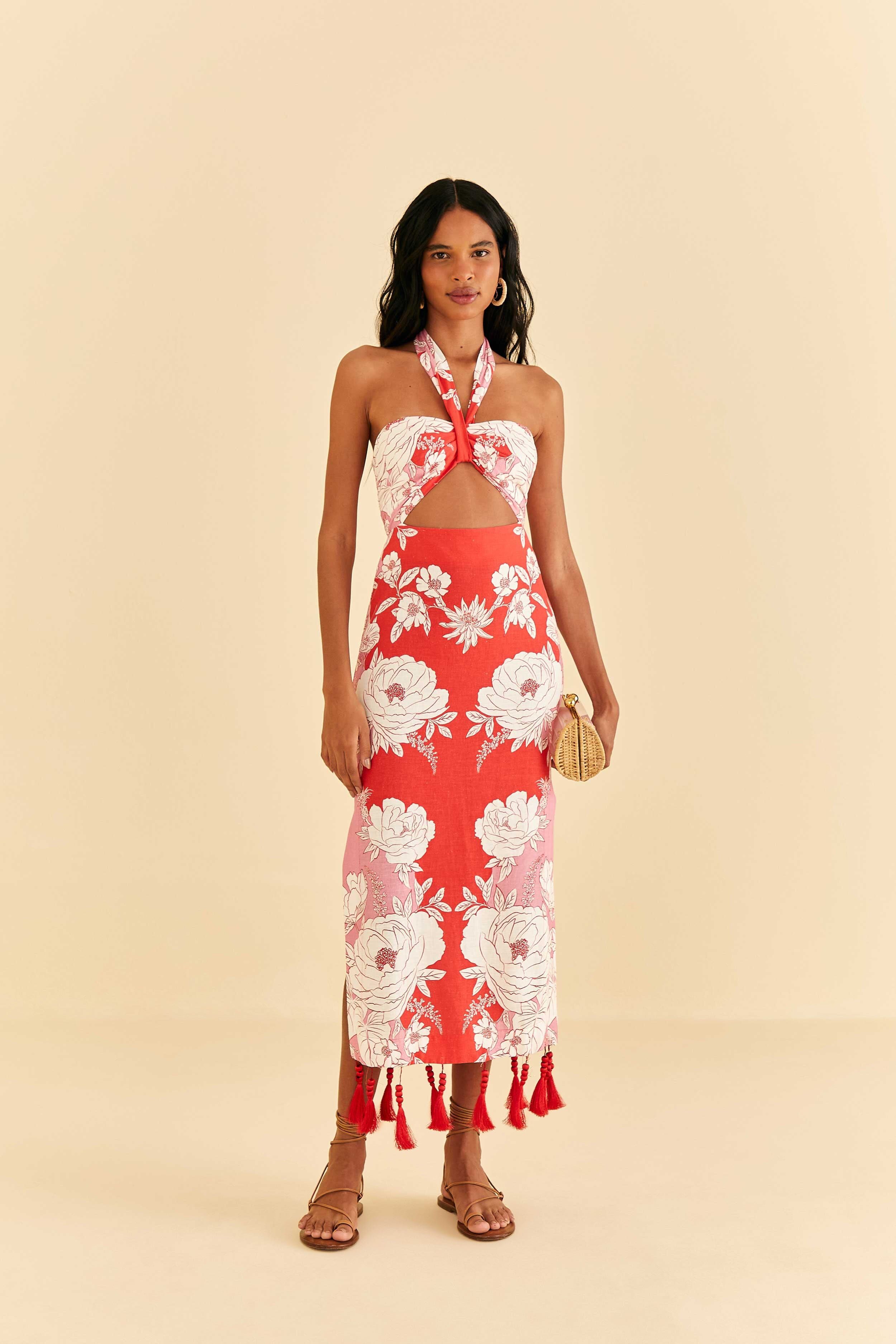 Pink Soft Garden Halter Neck Midi Dress sold by FARM Rio