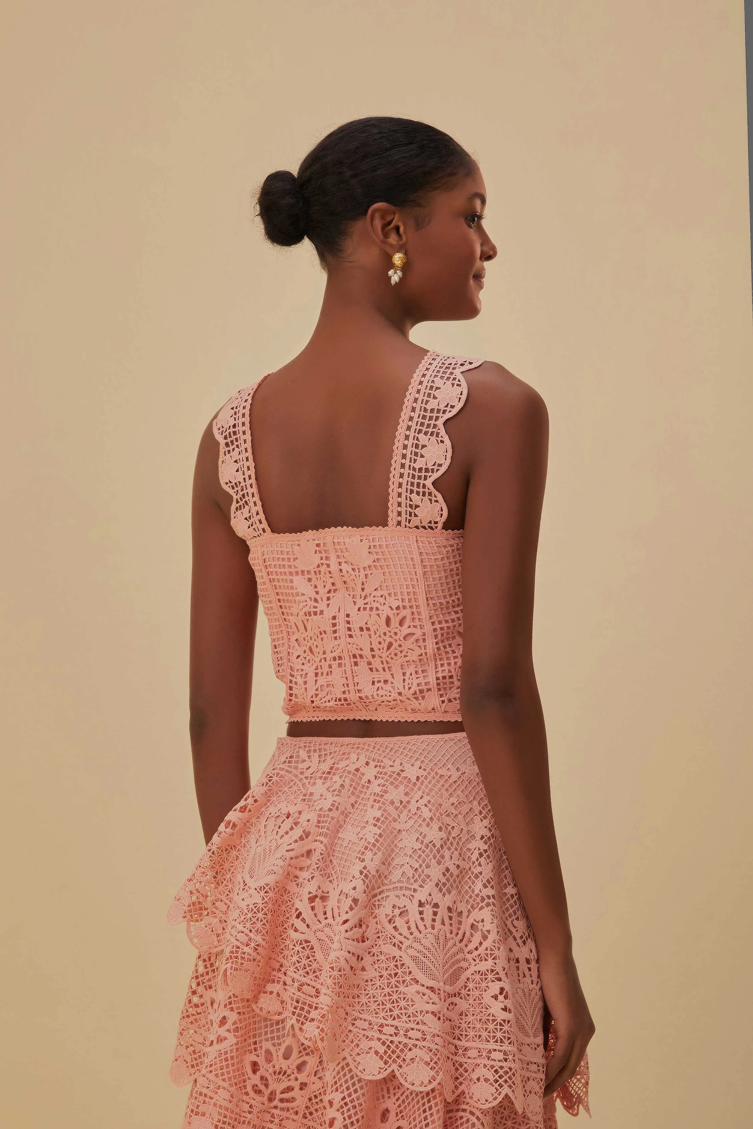 Light Pink Guipure Sleeveless Crop Top sold by FARM Rio product image thumbnail 3