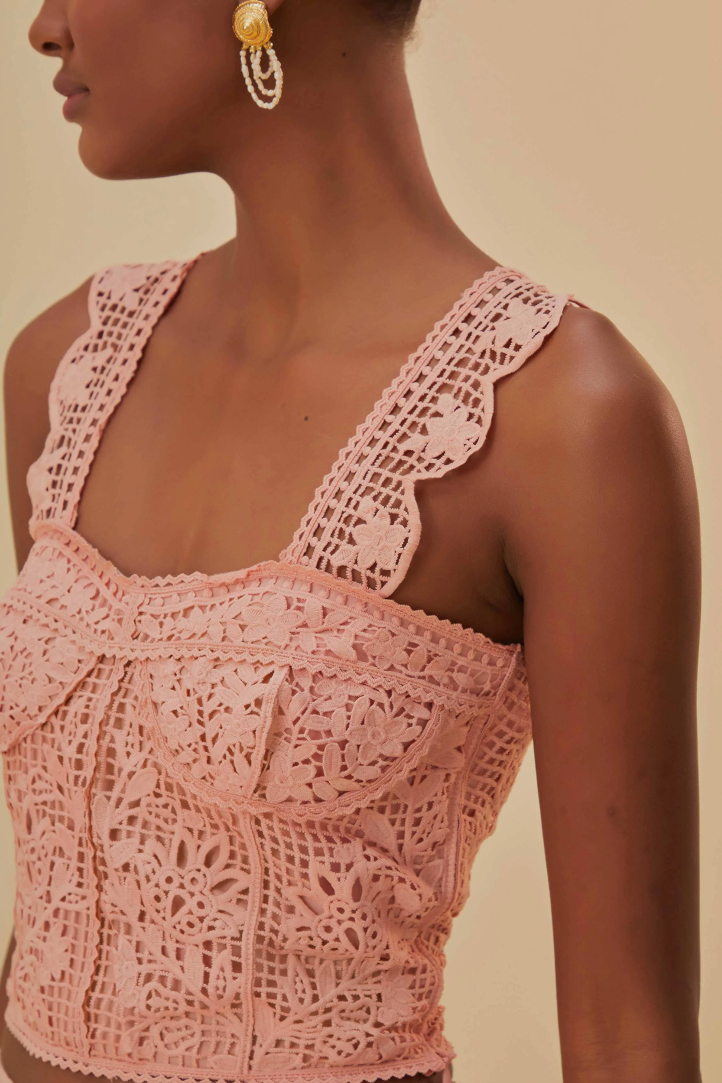 Light Pink Guipure Sleeveless Crop Top sold by FARM Rio product image thumbnail 4