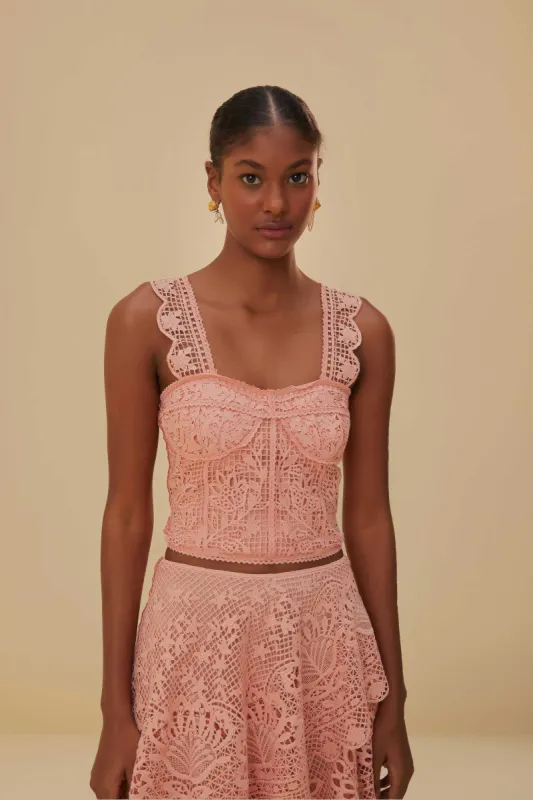 Light Pink Guipure Sleeveless Crop Top sold by FARM Rio