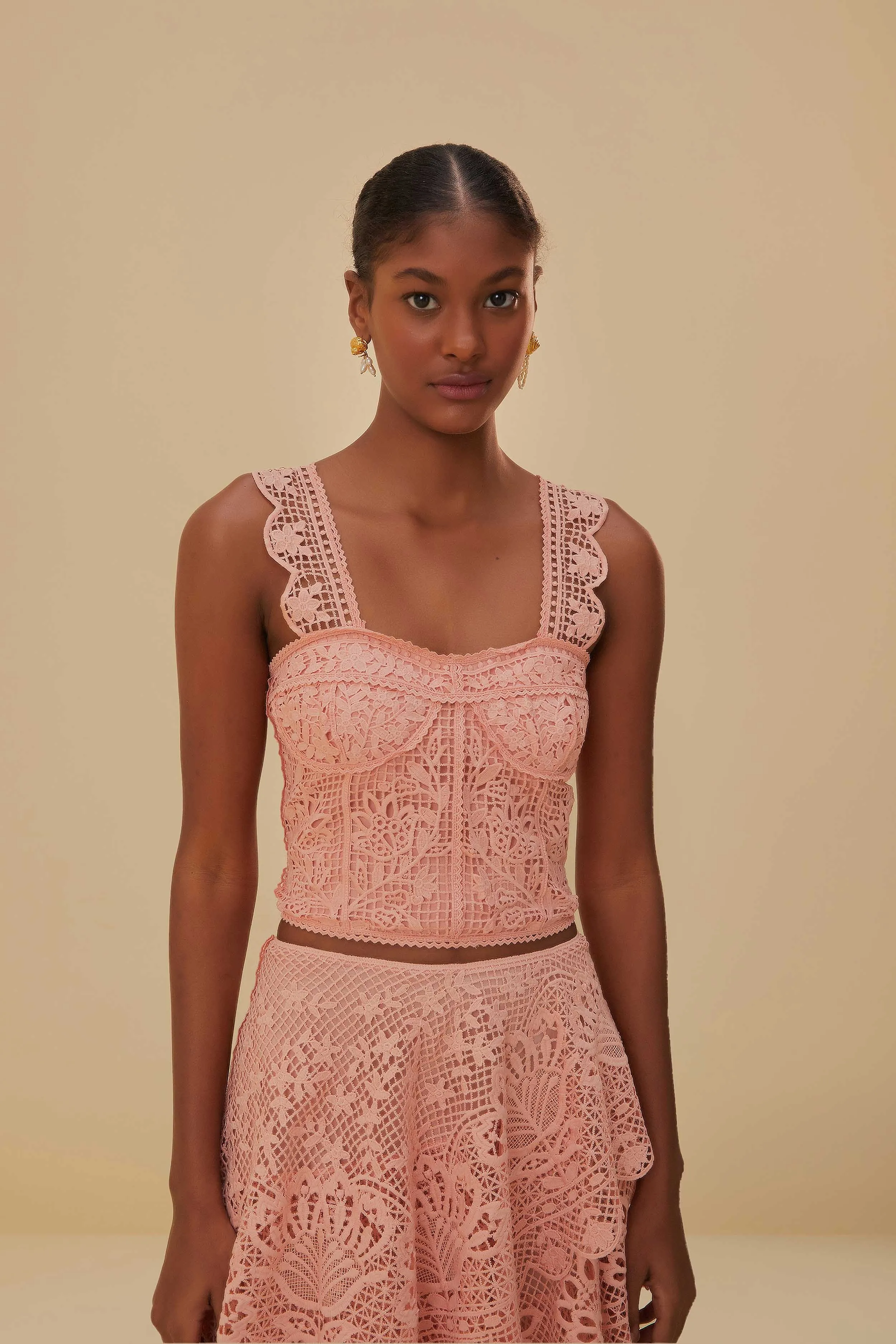 Light Pink Guipure Sleeveless Crop Top sold by FARM Rio