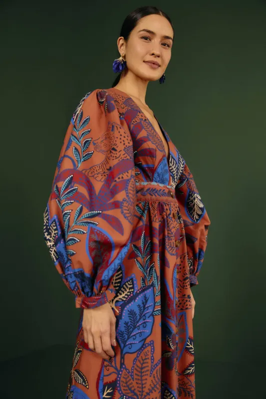 Brown Wild Jungle Organic Cotton Maxi Dress made by FARM Rio