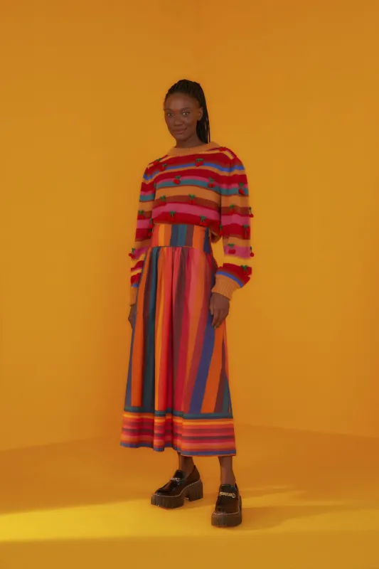 Banana Sky Stripes Organic Cotton Midi Skirt sold by FARM Rio