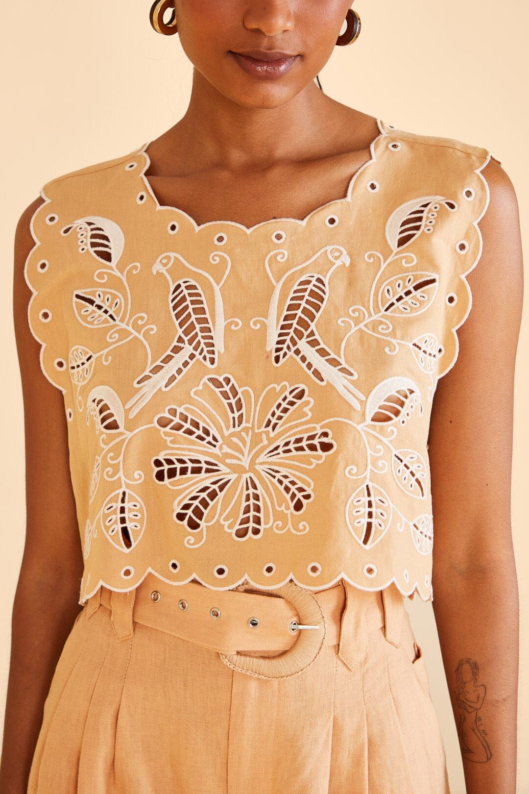 Sand Richelieu Sleeveless Crop Top sold by FARM Rio product image thumbnail 3