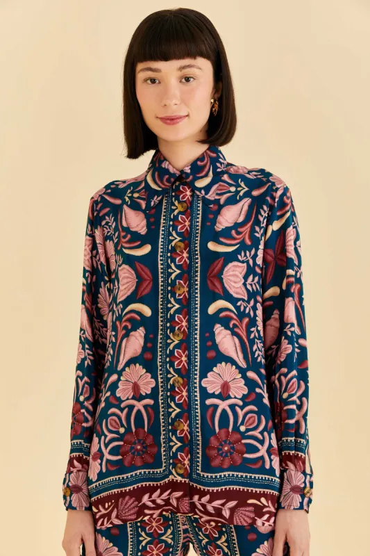 Teal Seashell Tapestry Shirt sold by FARM Rio