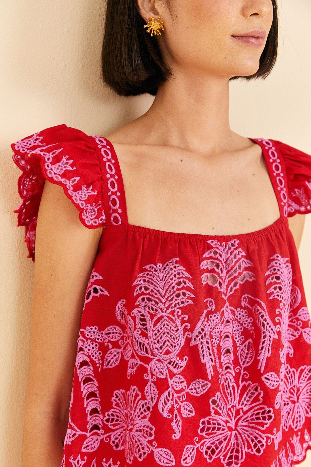 Red Palm Tree Richelieu Blouse sold by FARM Rio product image thumbnail 3