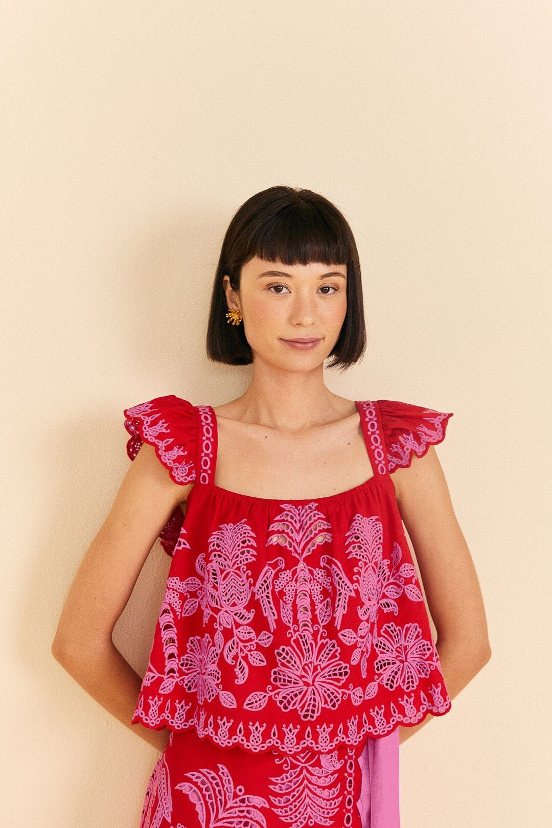Red Palm Tree Richelieu Blouse sold by FARM Rio