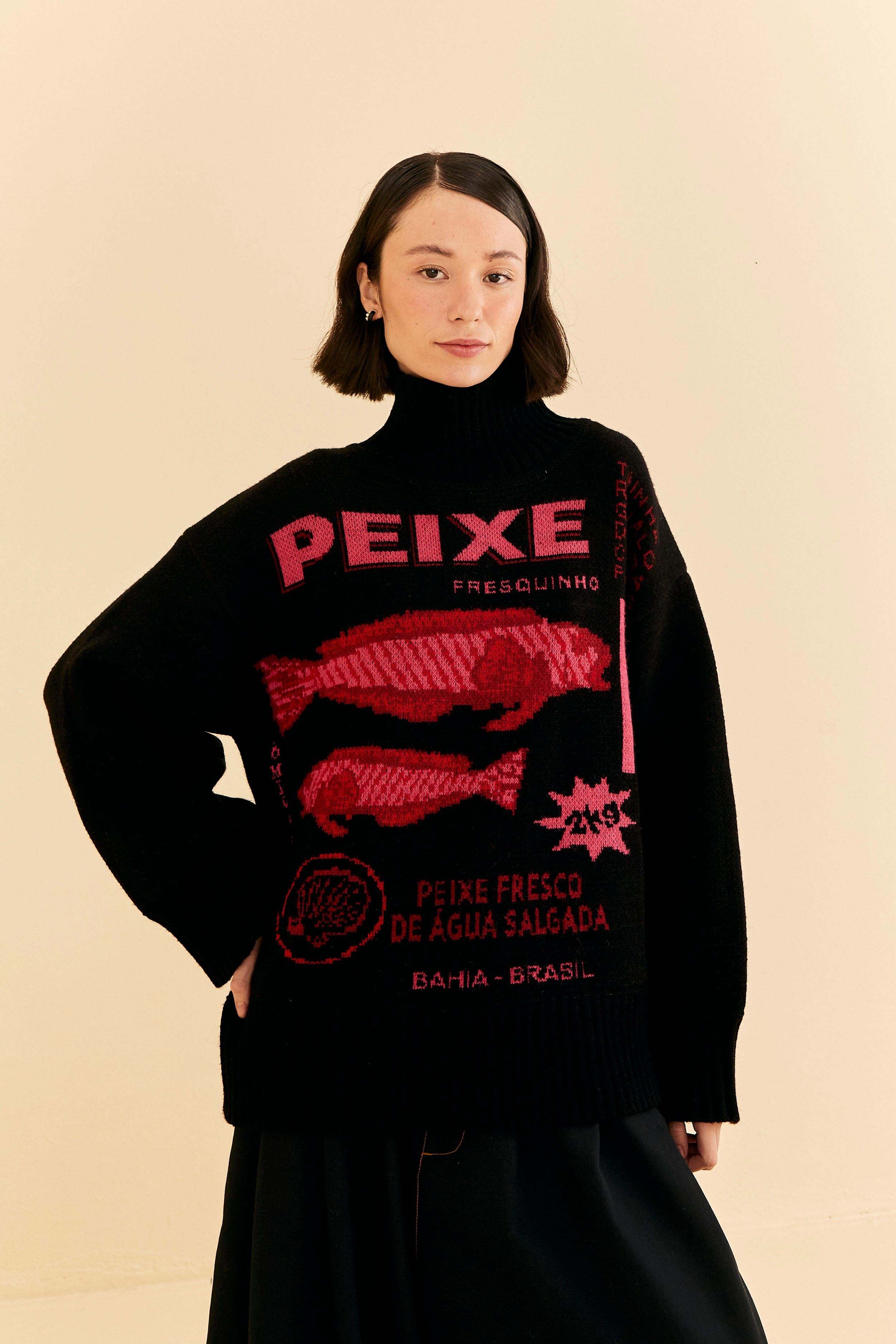 Black Peixe Knit Sweater sold by FARM Rio