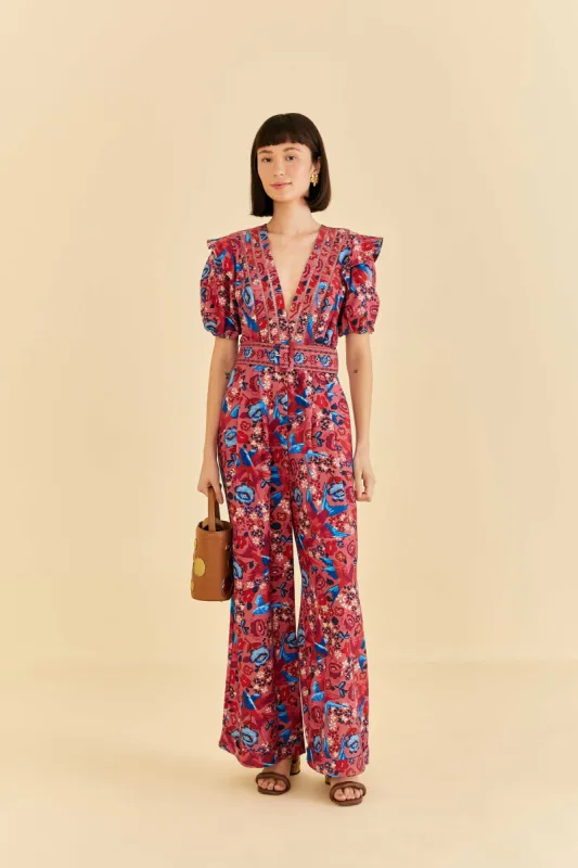 Blush Floral Birds Jumpsuit sold by FARM Rio