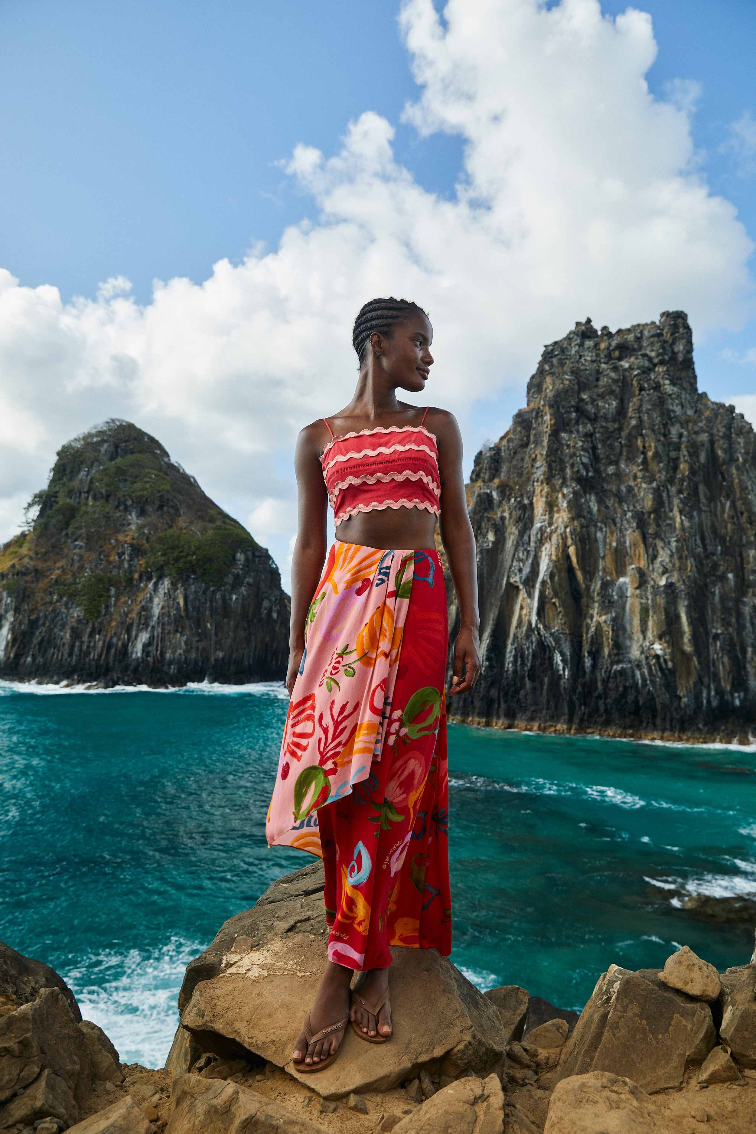 Red Mixed Fruits Ocean Maxi Skirt sold by FARM Rio