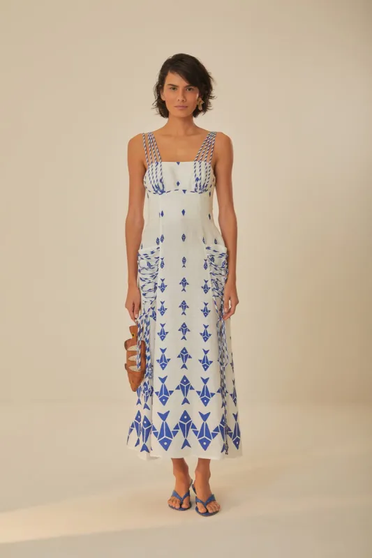Off-White Graphic Fishes Euroflax™ Premium Linen Maxi Dress sold by FARM Rio