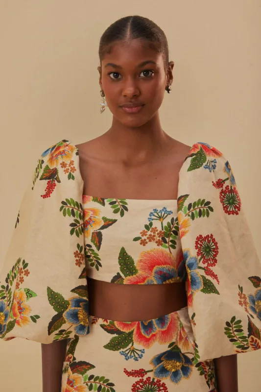 Sand Delicate Garden Euroflax™ Crop Top sold by FARM Rio