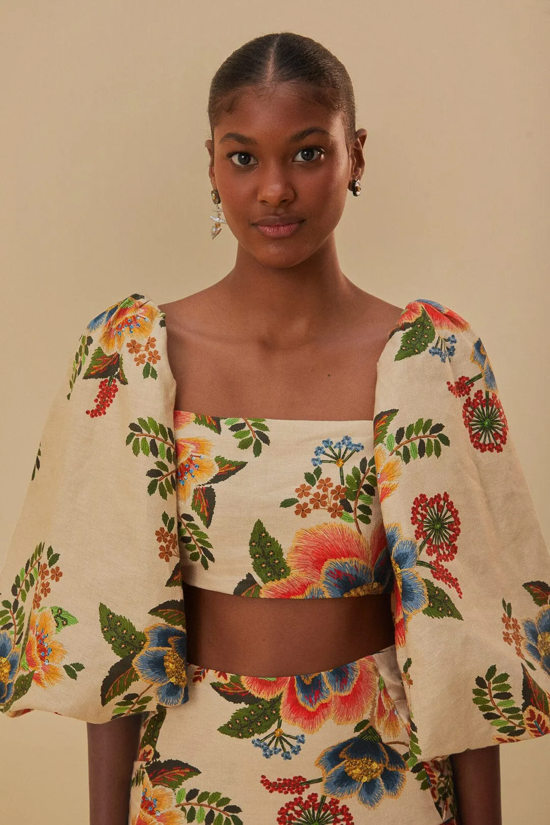 Sand Delicate Garden Euroflax™ Crop Top sold by FARM Rio