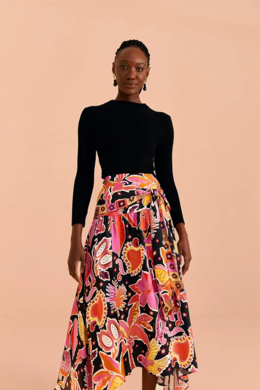 Black Enchanted Nature Lenzing™ Ecovero™ Viscose Midi Skirt sold by FARM Rio